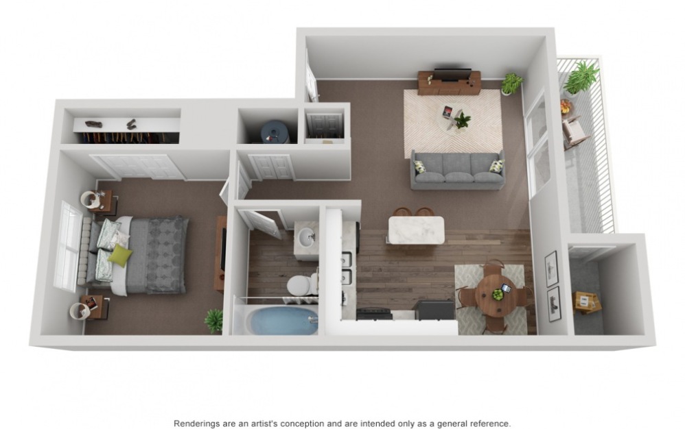 A2 - 1 bedroom floorplan layout with 1 bathroom and 610 square feet