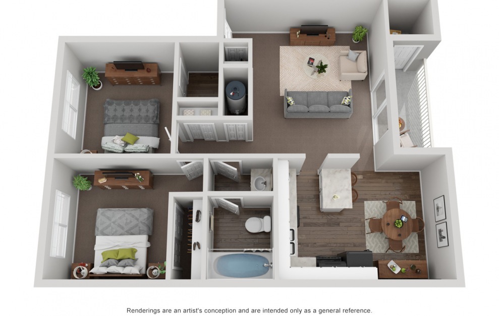 B2 - 2 bedroom floorplan layout with 1 bath and 770 square feet.